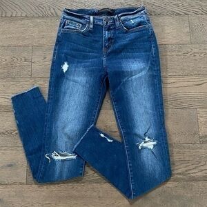 Flying Monkey Distressed Frayed Hem High Rise Ankle Skinny Jeans